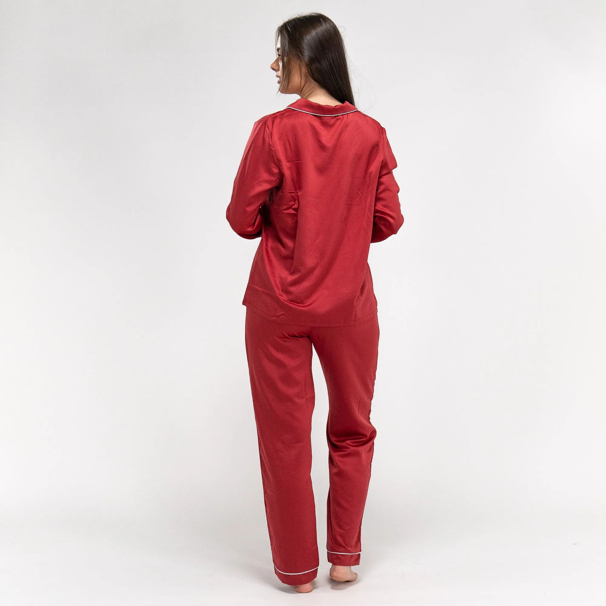 Women's Red Satin Trouser Pyjamas