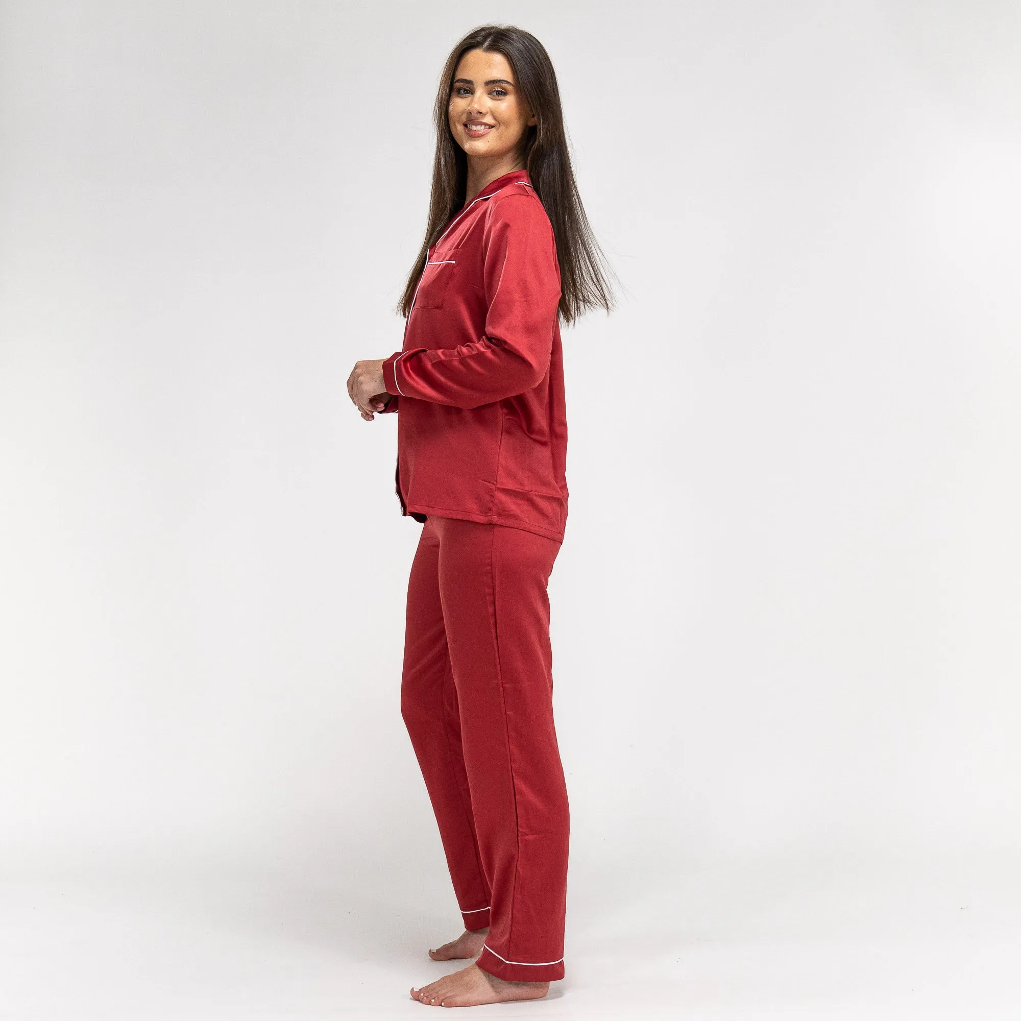 Women's Red Satin Trouser Pyjamas