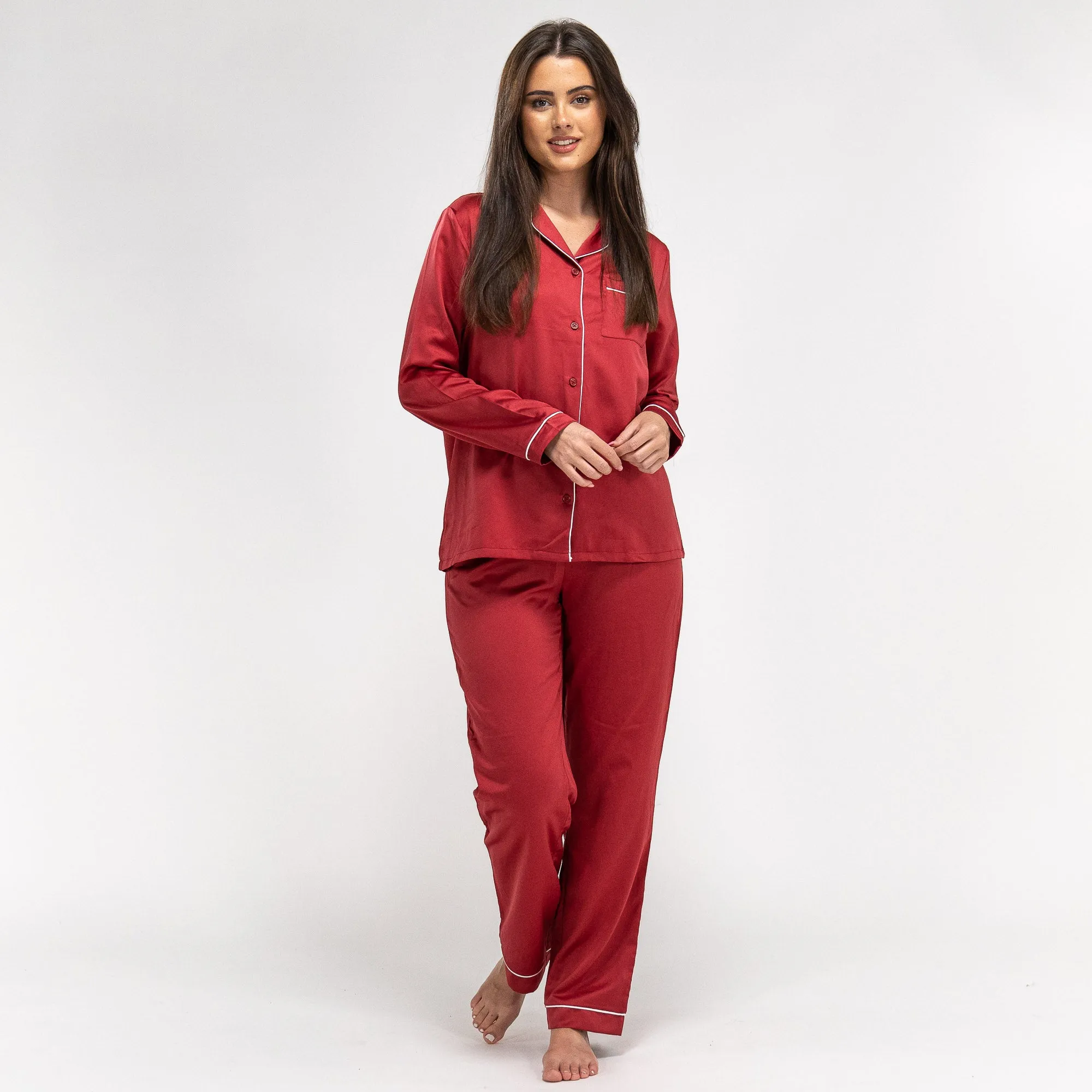 Women's Red Satin Trouser Pyjamas