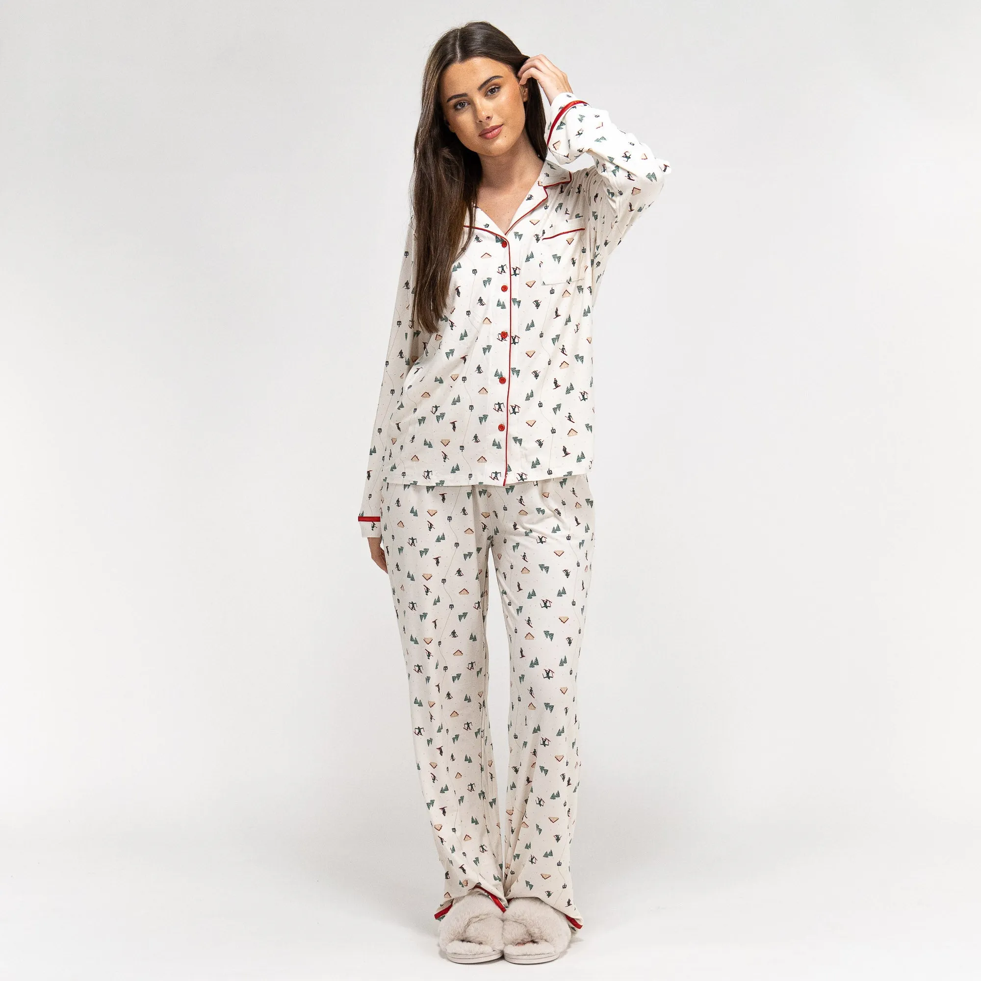 Women's Ski Scene Jersey Christmas Pyjamas