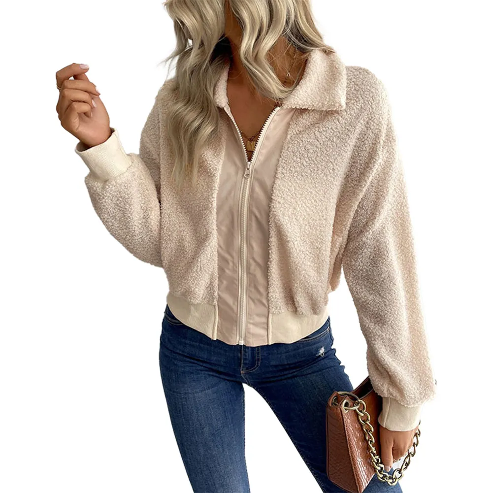 YESFASHION Women Coats Long Sleeve Lapel Sherpa Jacket