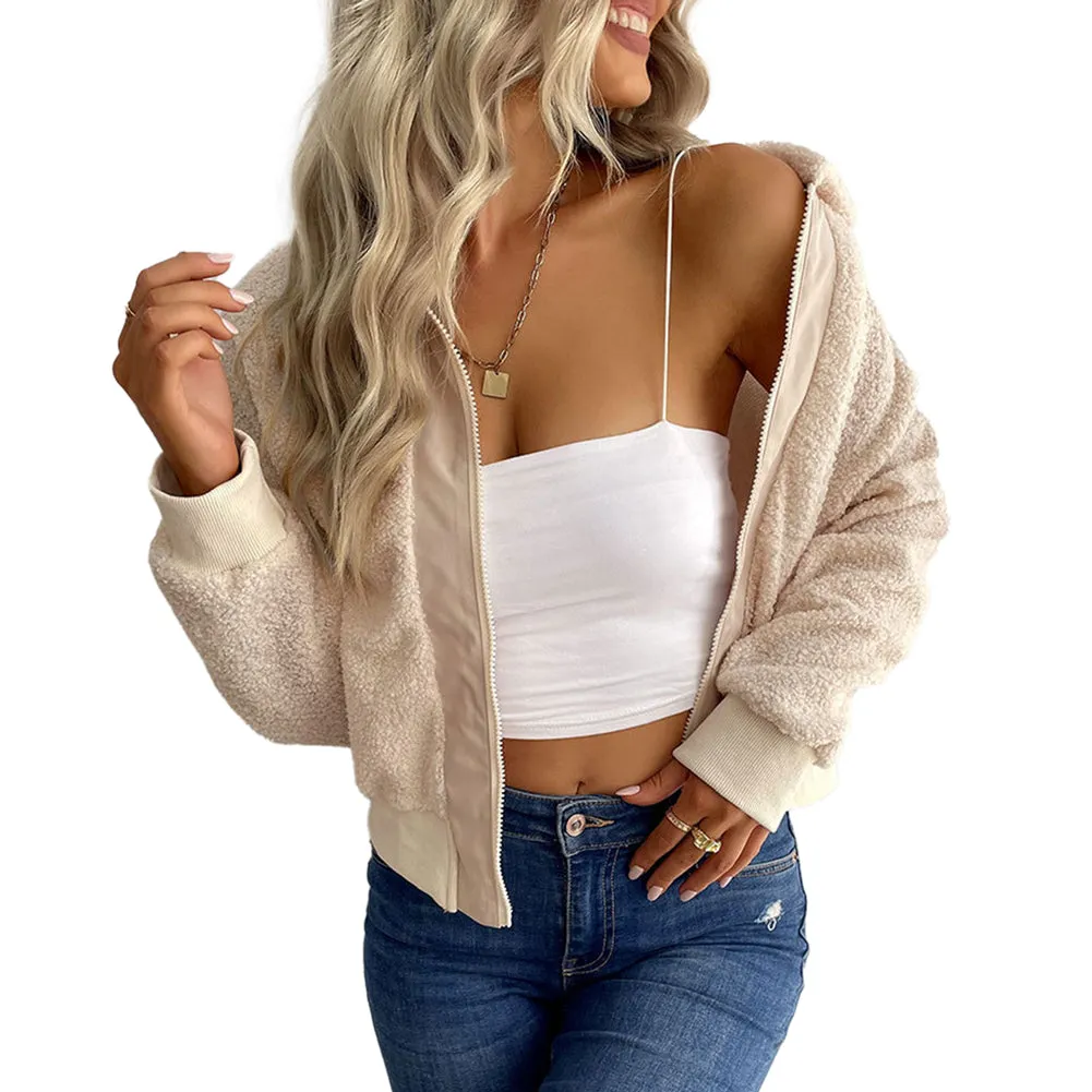 YESFASHION Women Coats Long Sleeve Lapel Sherpa Jacket