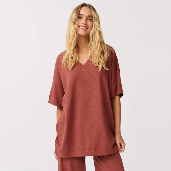 Zarelle Collared Tee - Cocoa Knit