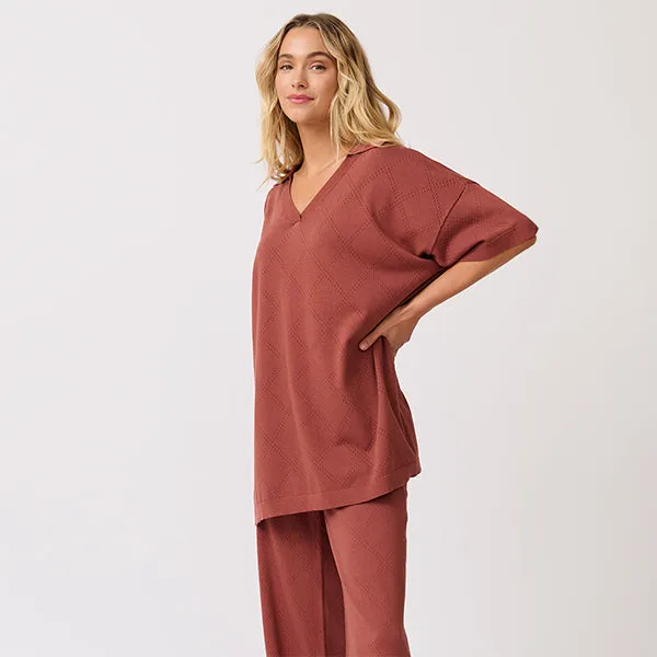 Zarelle Collared Tee - Cocoa Knit