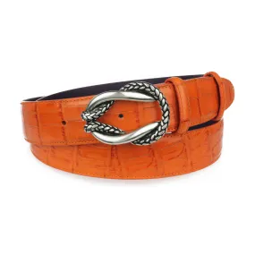 Zinnia orange mock croc tail reef knot belt