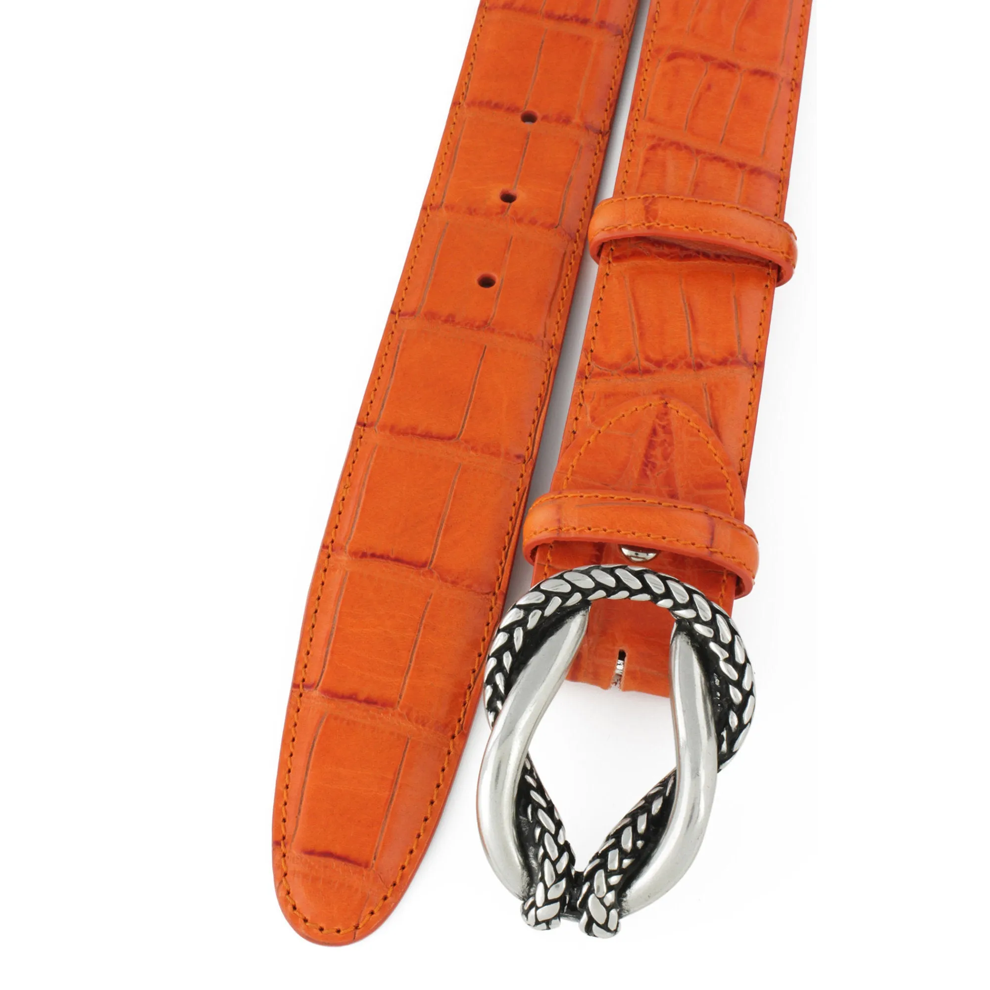 Zinnia orange mock croc tail reef knot belt